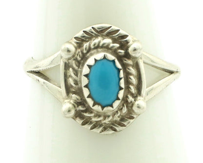 Navajo Ring .925 Silver Natural Blue Turquoise Artist Signed DT C.80's