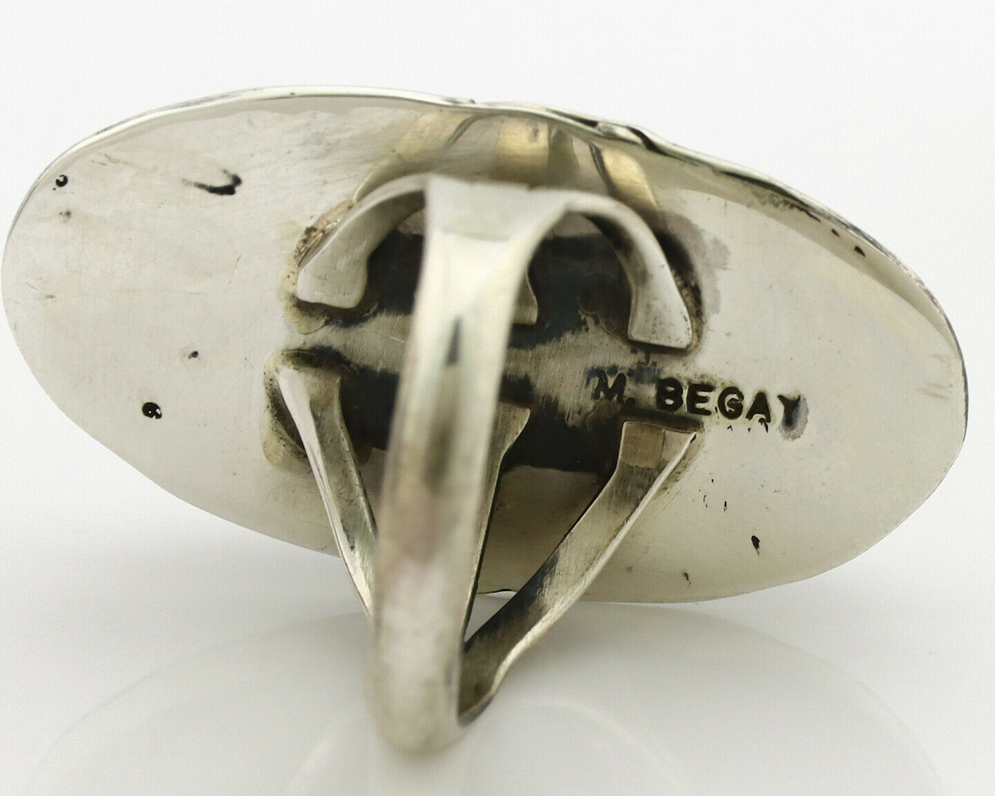 Navajo Ring .925 Silver Blue Gem Turquoise Artist Signed M Begay C.1980's