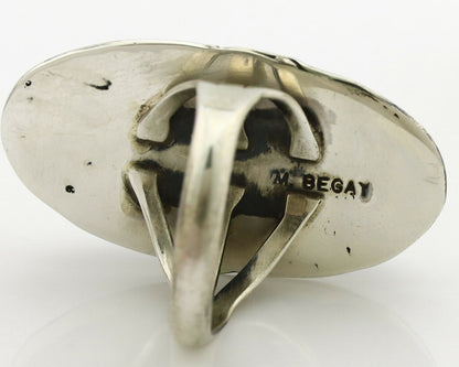 Navajo Ring .925 Silver Blue Gem Turquoise Artist Signed M Begay C.1980's
