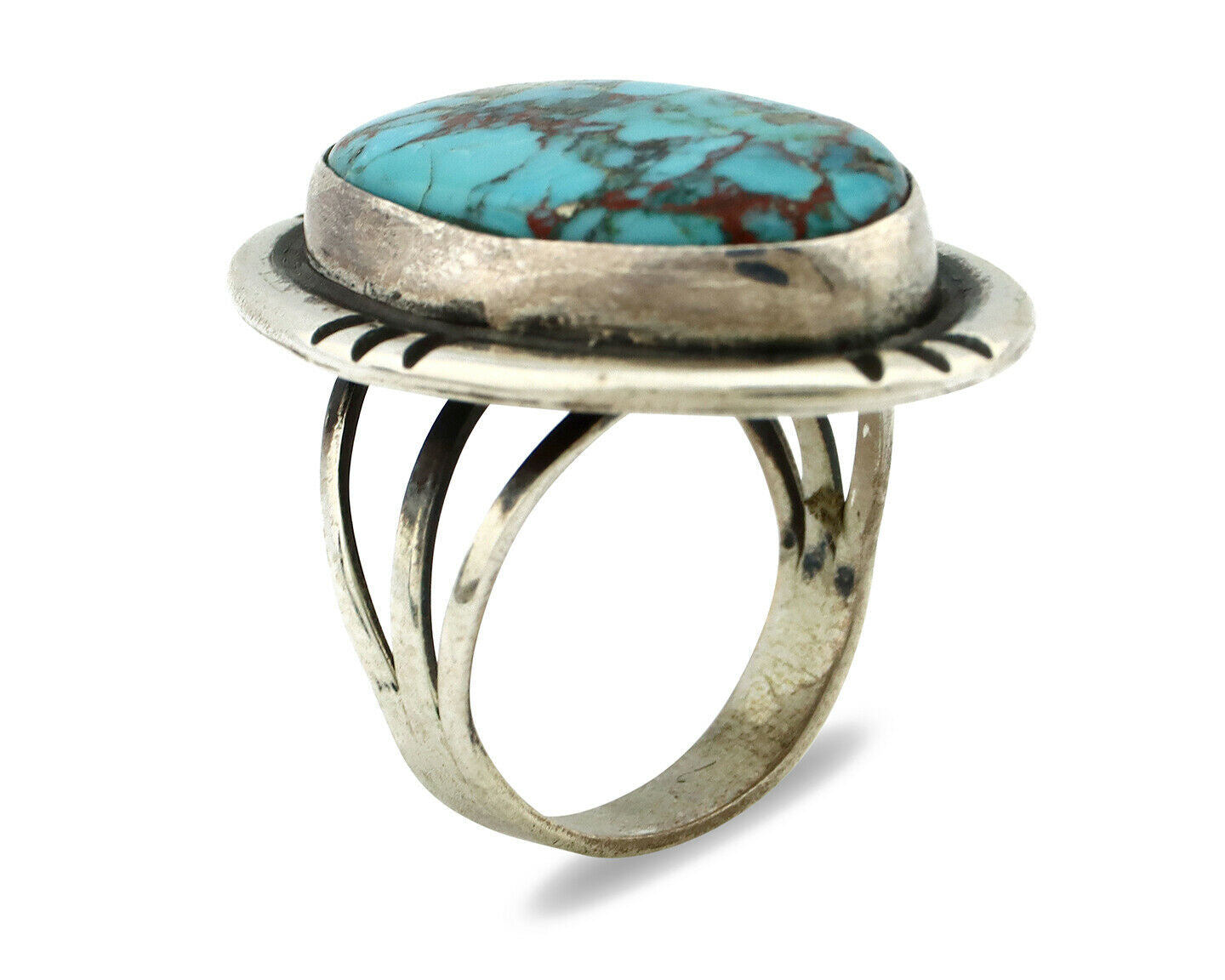 Navajo Ring .925 Silver Blue Turquoise Native American Artist C.80's