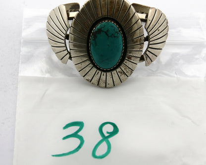 Navajo Bracelet .925 Silver Turquoise Mountain Signed K. Lewis C.80's