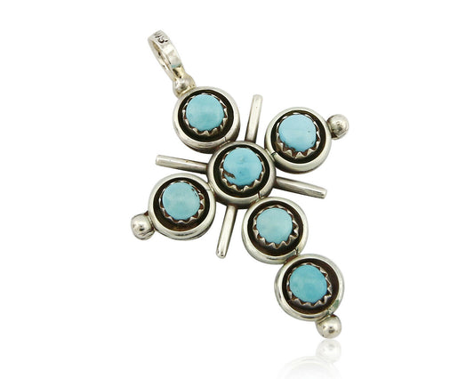 Zuni Natural Turquoise and Coral Reversible 925 Silver Handmade Pendant