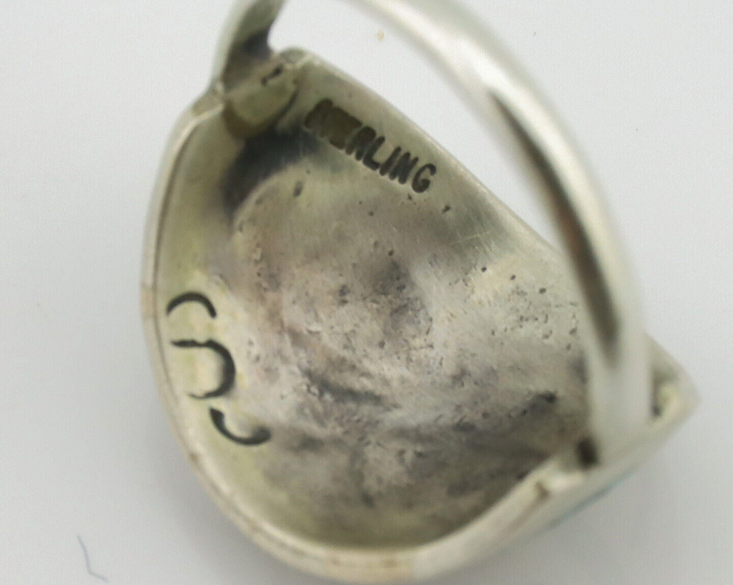 Navajo Ring 925 Silver Chip Inlay Turquoise Artist Signed Thomas Singer C.80's
