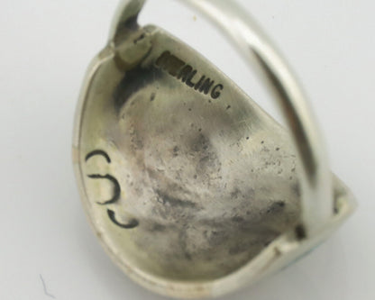 Navajo Ring 925 Silver Chip Inlay Turquoise Artist Signed Thomas Singer C.80's