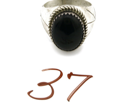 Women's Navajo Ring .925 SOLID Silver Hand Stamped Black Onyx Circa 1980's