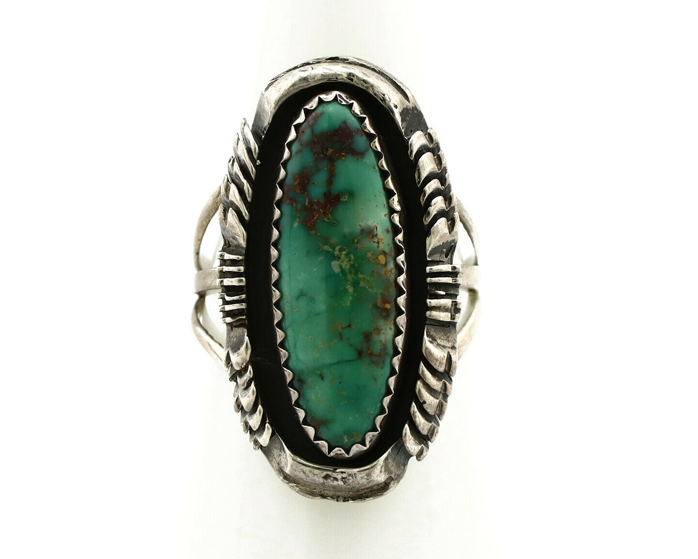 Navajo Shield Ring .925 Silver Blue Green Turquoise Artist Signed LY C.80's