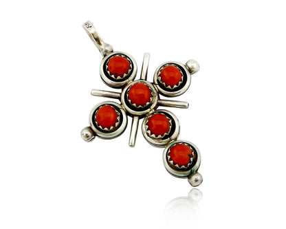 Zuni Natural Turquoise and Coral Reversible 925 Silver Handmade Pendant