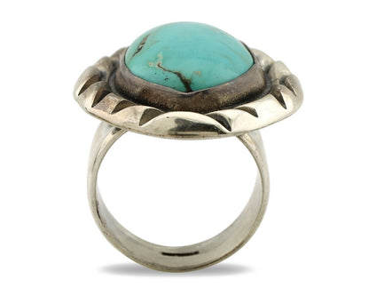 Navajo Ring 925 Silver Natural Blue Turquoise Native Artist Signed C Montoya C80