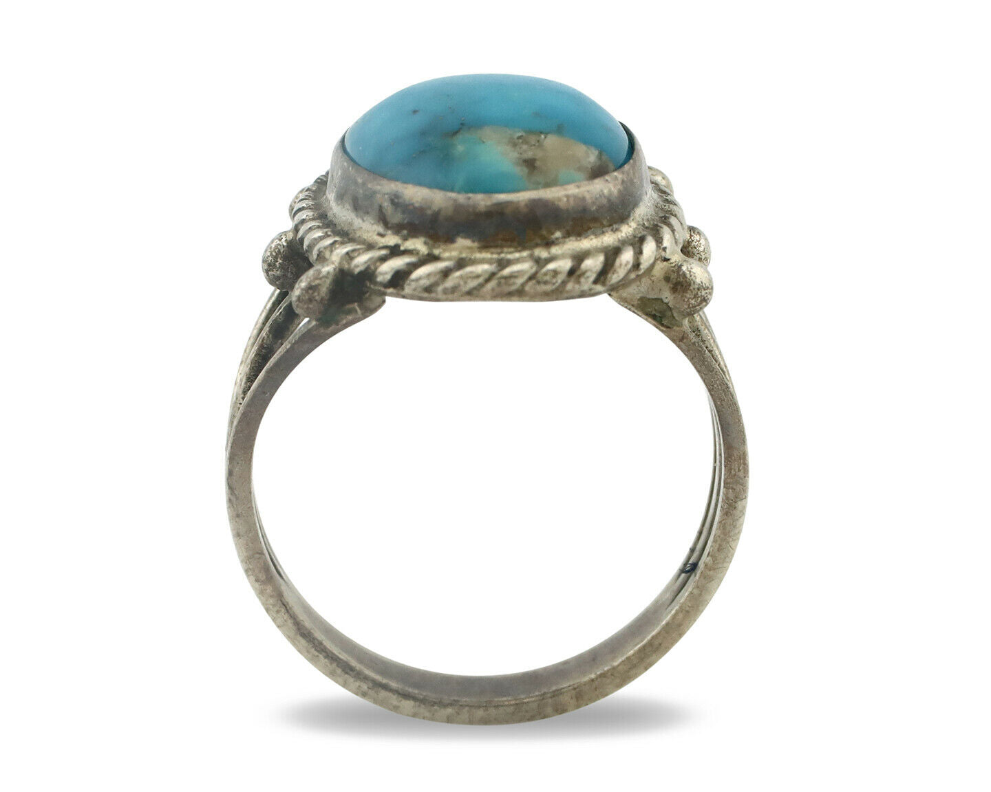 Navajo Ring .925 Silver Natural Blue Turquoise Native American Artist C.80's