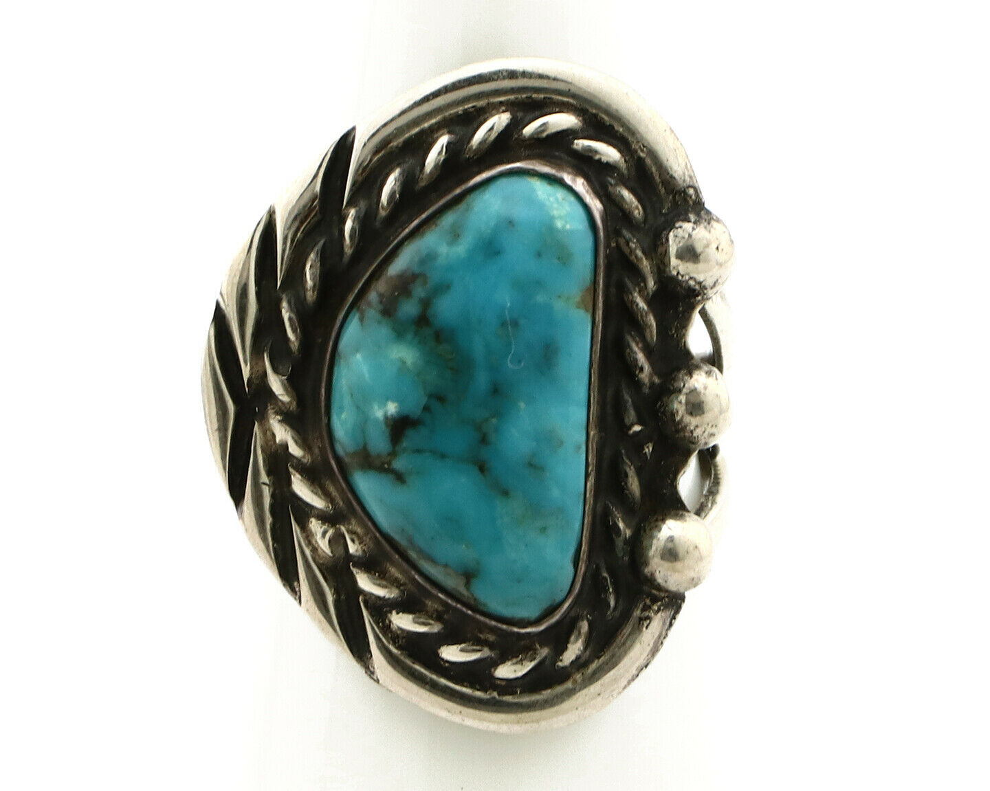 Navajo Ring .925 Silver Spiderweb Turquoise Native American Artist C.80's