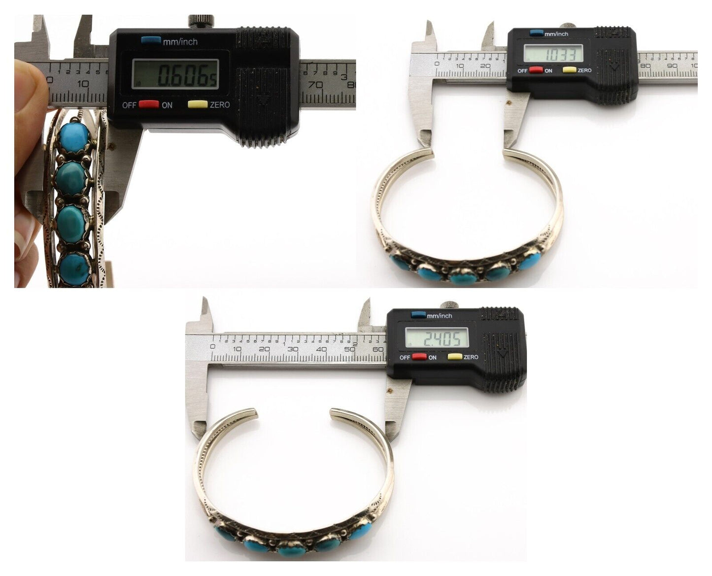 Navajo Bracelet .925 Silver Natural Blue Southwest Turquoise Signed R C.80's