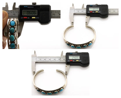 Navajo Bracelet .925 Silver Natural Blue Southwest Turquoise Signed R C.80's