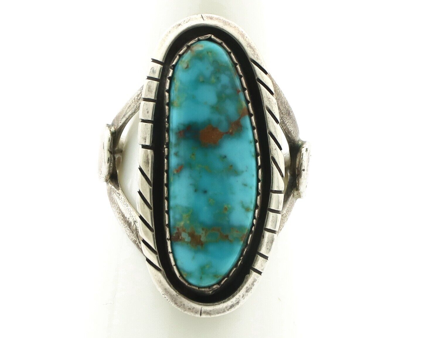 Navajo Ring .925 Silver Blue Gem Turquoise Native American Artist C.80's
