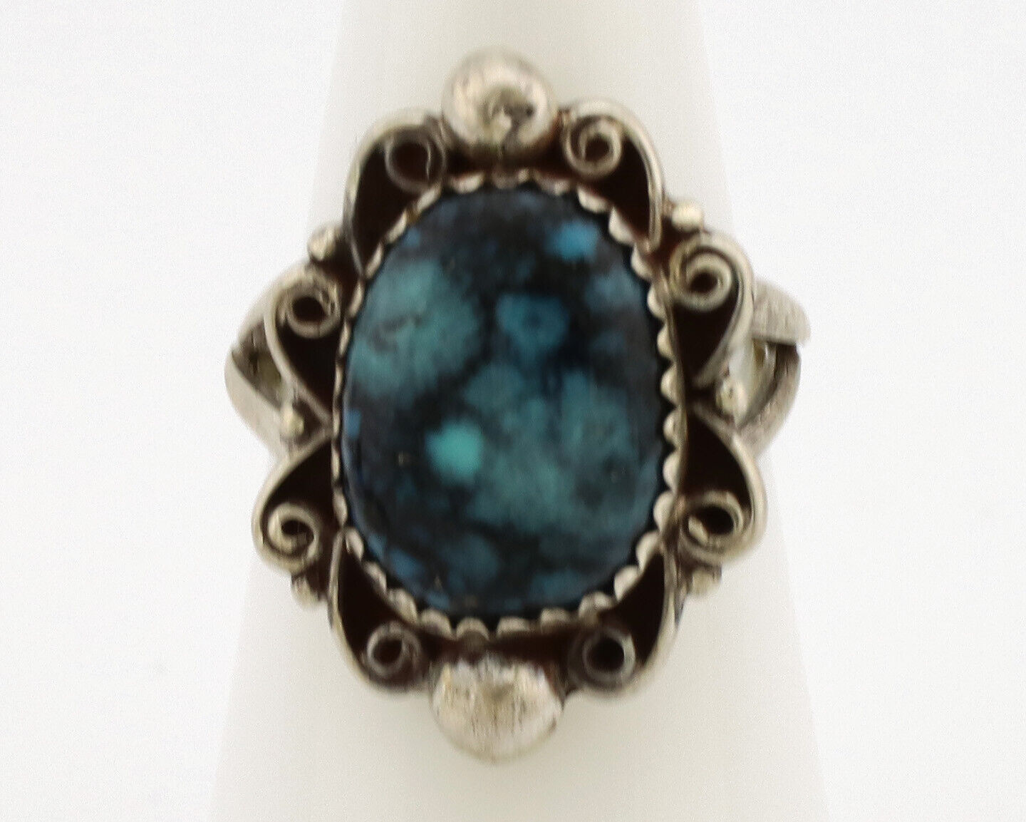 Navajo Ring .925 Silver Sleeping Beauty Turquoise Artist Signed TALHAT C.80's