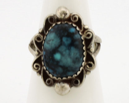 Navajo Ring .925 Silver Sleeping Beauty Turquoise Artist Signed TALHAT C.80's