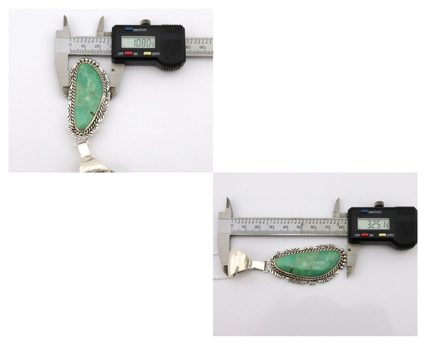 Navajo Necklace 925 Silver Natural Green Turquoise Artist Signed J C.80's