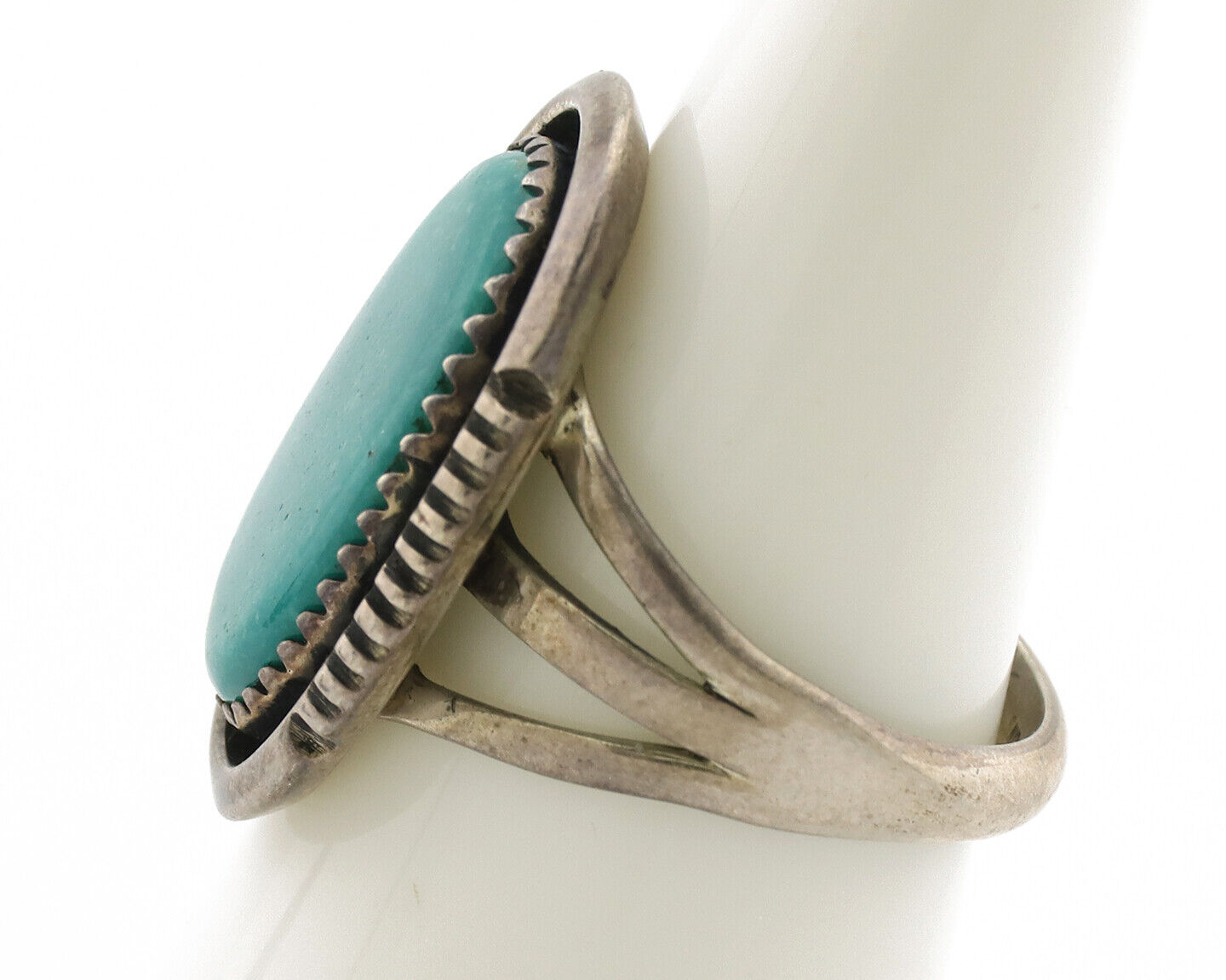Navajo Ring .925 Silver Kingman Turquoise Native American Artist C.1980s