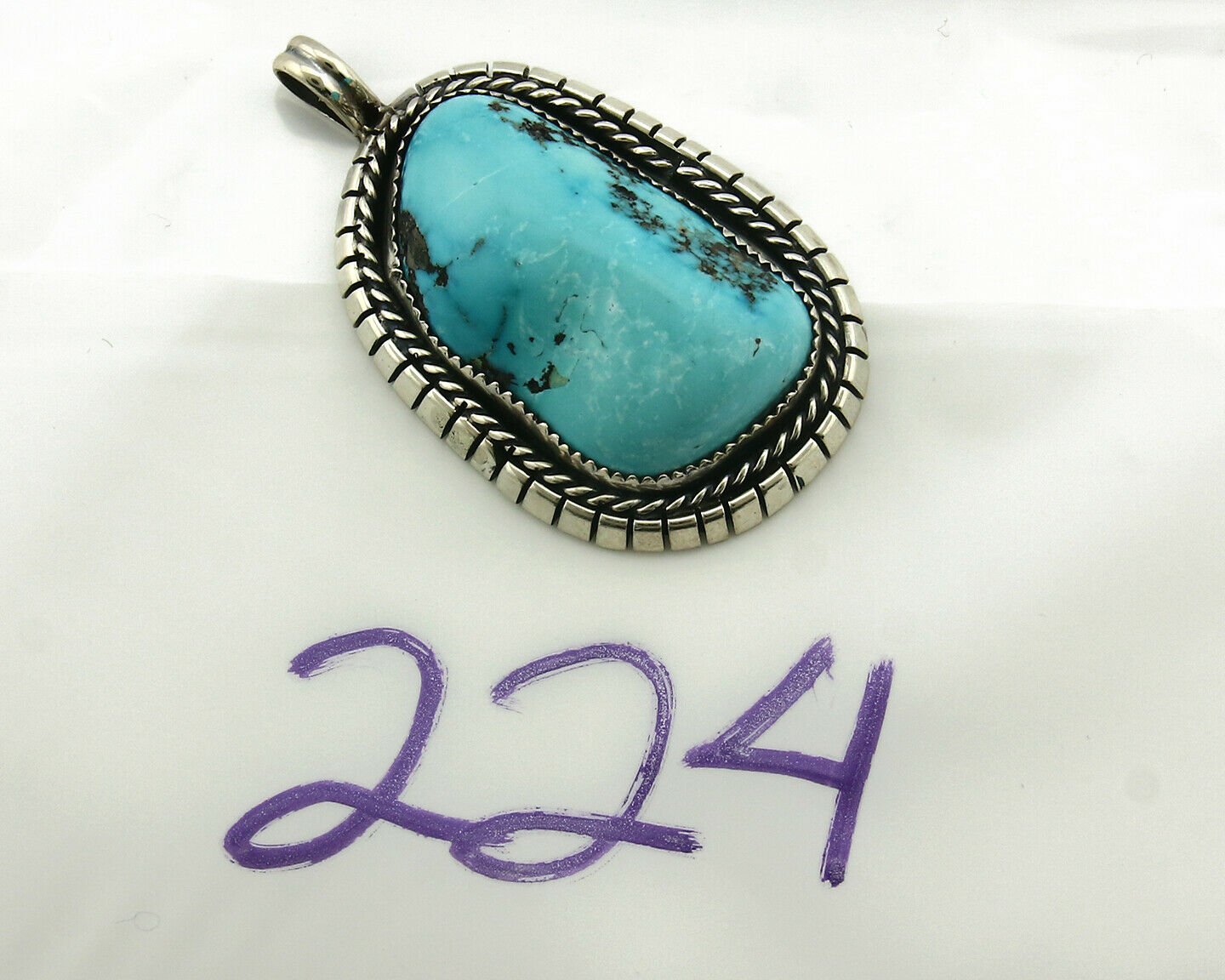 Navajo Pendant .925 Silver Kingman Turquoise Signed Artist Tom Willeto C.80's