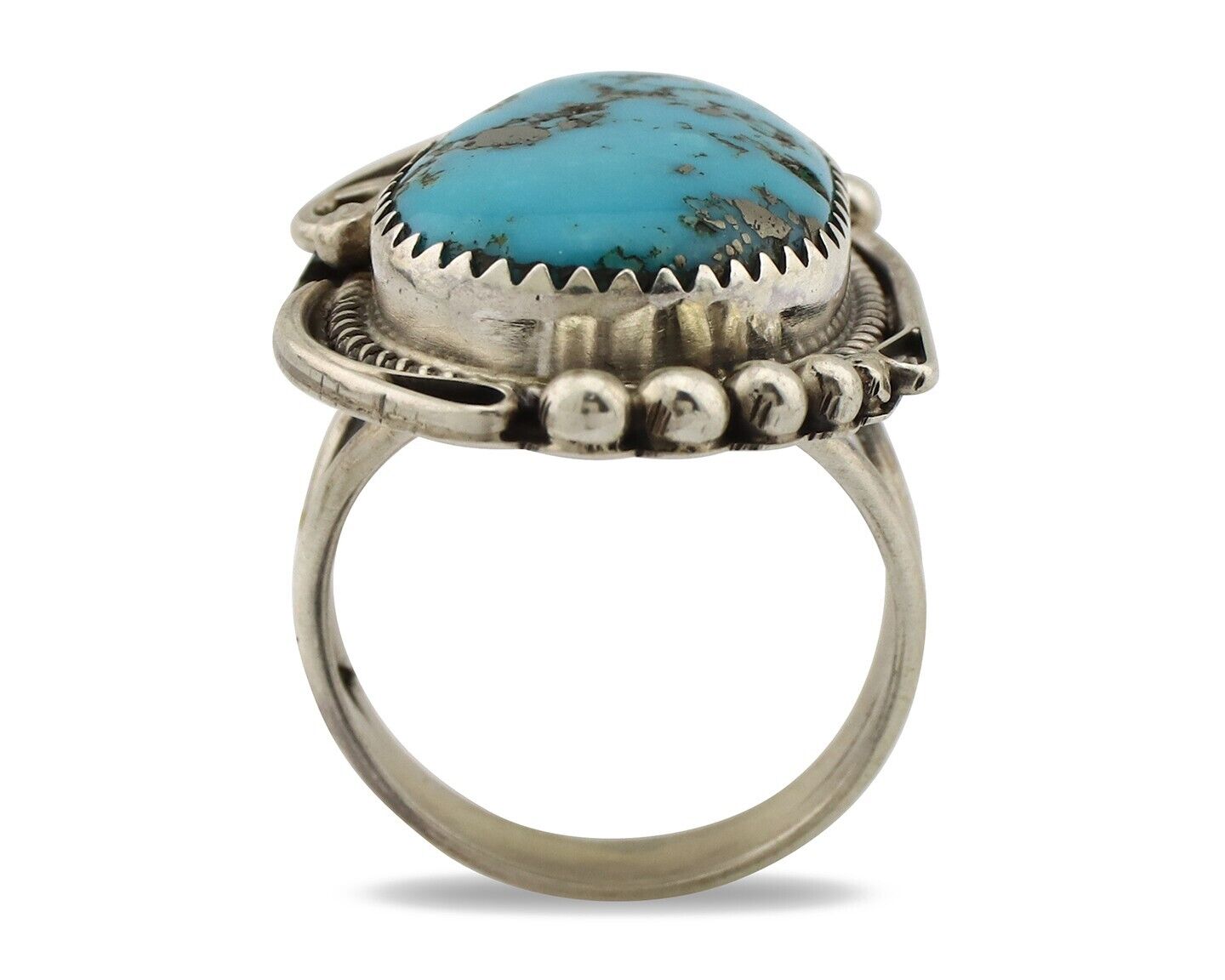 Navajo Inlay Band Ring 925 Silver Blue Morenci Turquoise Signed Justin Morris