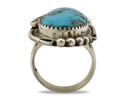 Navajo Inlay Band Ring 925 Silver Blue Morenci Turquoise Signed Justin Morris