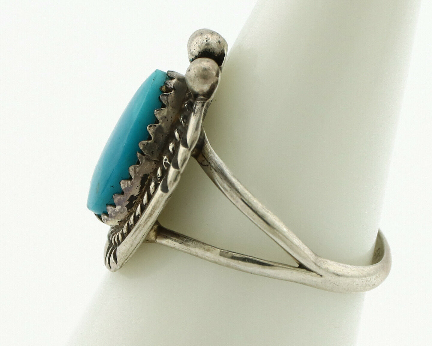 Navajo Ring .925 Silver Blue Turquoise Artist Signed Anna Begay C.1980's