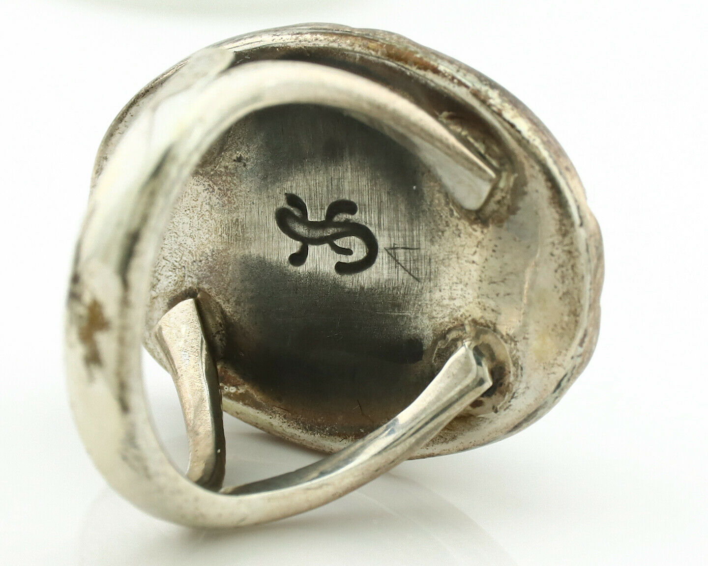 Navajo Ring .925 Silver Kingman Turquoise Artist Signed Gecko C.1980's