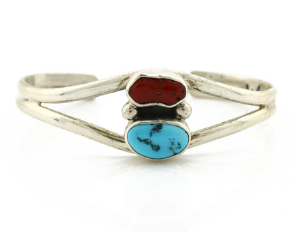 Navajo Bracelet .925 Silver Coral & Turquoise Native American C.90's