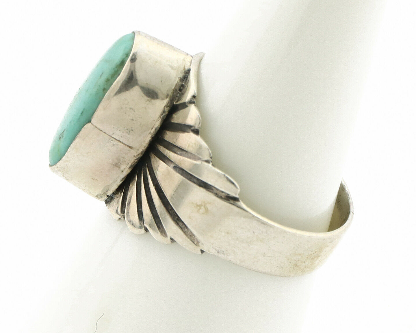 Navajo Ring .925 Silver Kingman Turquoise Artist Signed Apache C.80's