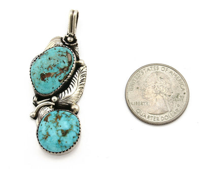 Navajo Pendant .925 Silver Kingman Turquoise Signed Artist Tom Willeto C.80's