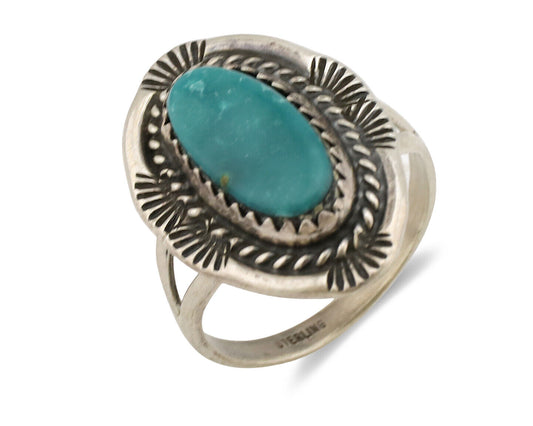 Navajo Ring .925 Silver Turquoise Mountain Native American Artist C.1980's