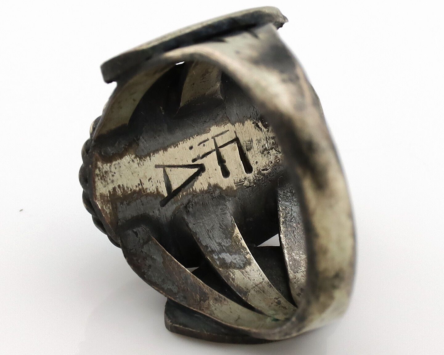 Navajo Ring .925 Silver Kingman Turquoise Artist Signed FA C.80's