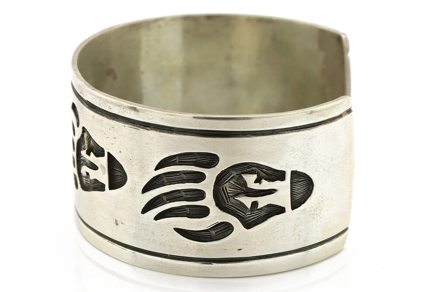 Navajo Bracelet .925 Silver Overlay Bagger Paw Signed Artist Native American C90