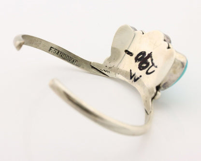 Navajo Bracelet 925 Silver Blue Kingman Turquoise Artist Signed E SANDAVOL C80s