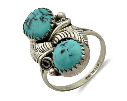 Navajo Ring .925 Silver Natural Blue Turquoise Native American Artist C.1980's