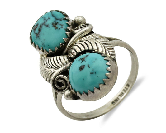 Navajo Ring .925 Silver Natural Blue Turquoise Native American Artist C.1980's