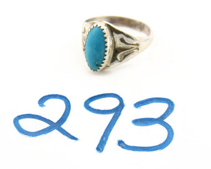 Zuni Ring .925 Silver Kingman Turquoise Hand Stamped Native American C.80's