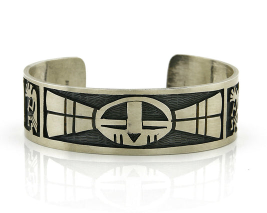 Hopi Bracelet .925 Silver Handmade Kokopelli Corn Overlay Cuff