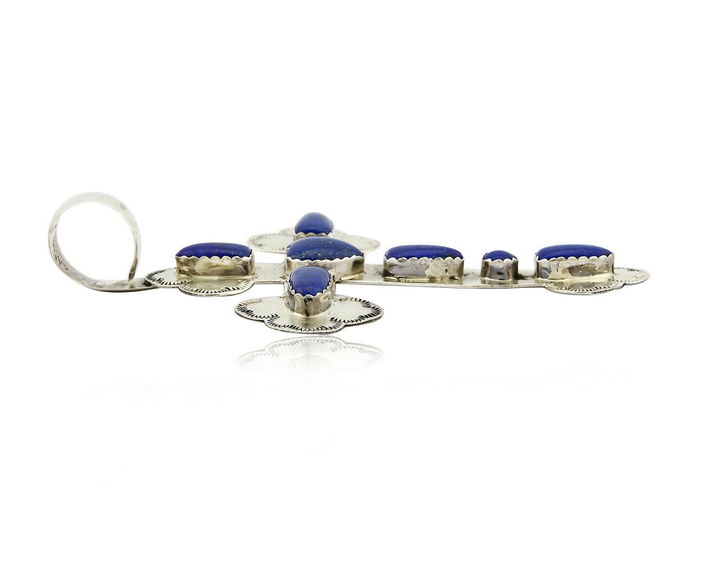 C.1980's Navajo Signed WWs & VY .925 Silver Large Lapis Cross