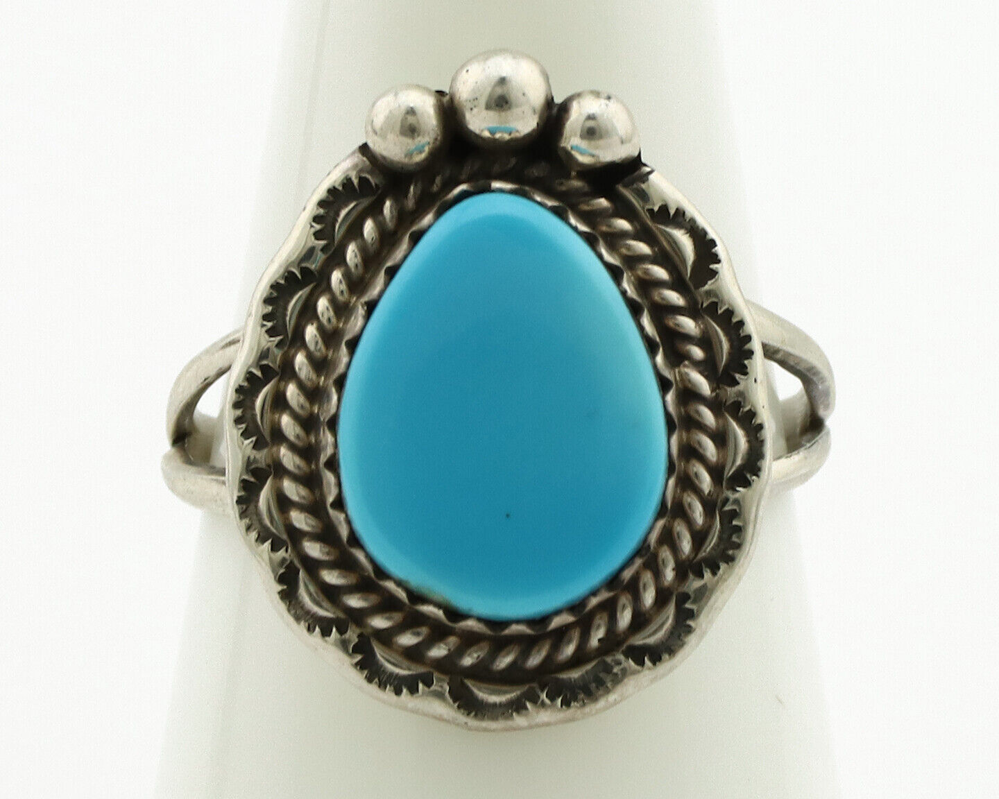 Navajo Ring .925 Silver Blue Turquoise Artist Signed Anna Begay C.1980's