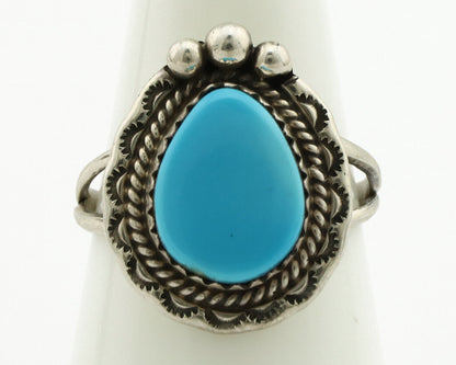Navajo Ring .925 Silver Blue Turquoise Artist Signed Anna Begay C.1980's