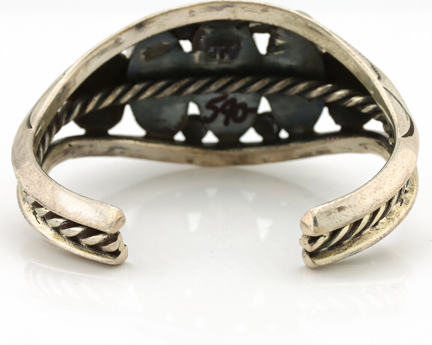 Navajo Bracelet .925 Silver Natural Blue Turquoise Artist Signed JP C.80's