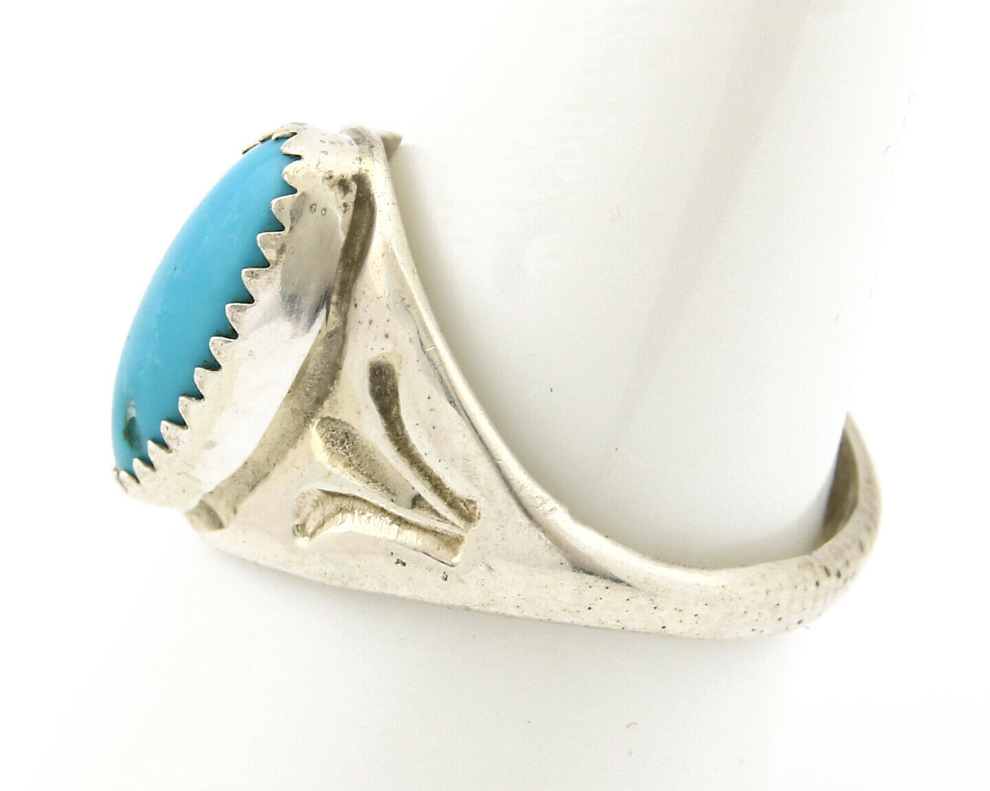 Zuni Ring .925 Silver Kingman Turquoise Hand Stamped Native American C.80's