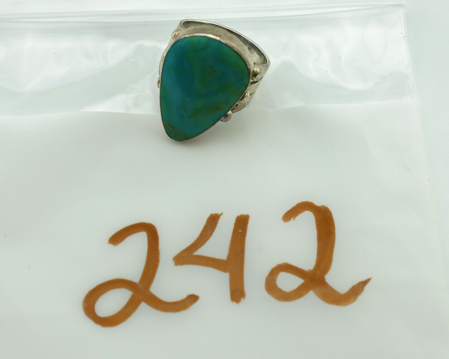 Navajo Ring .925 Silver Kingman Turquoise Artist Signed UT C.1980's