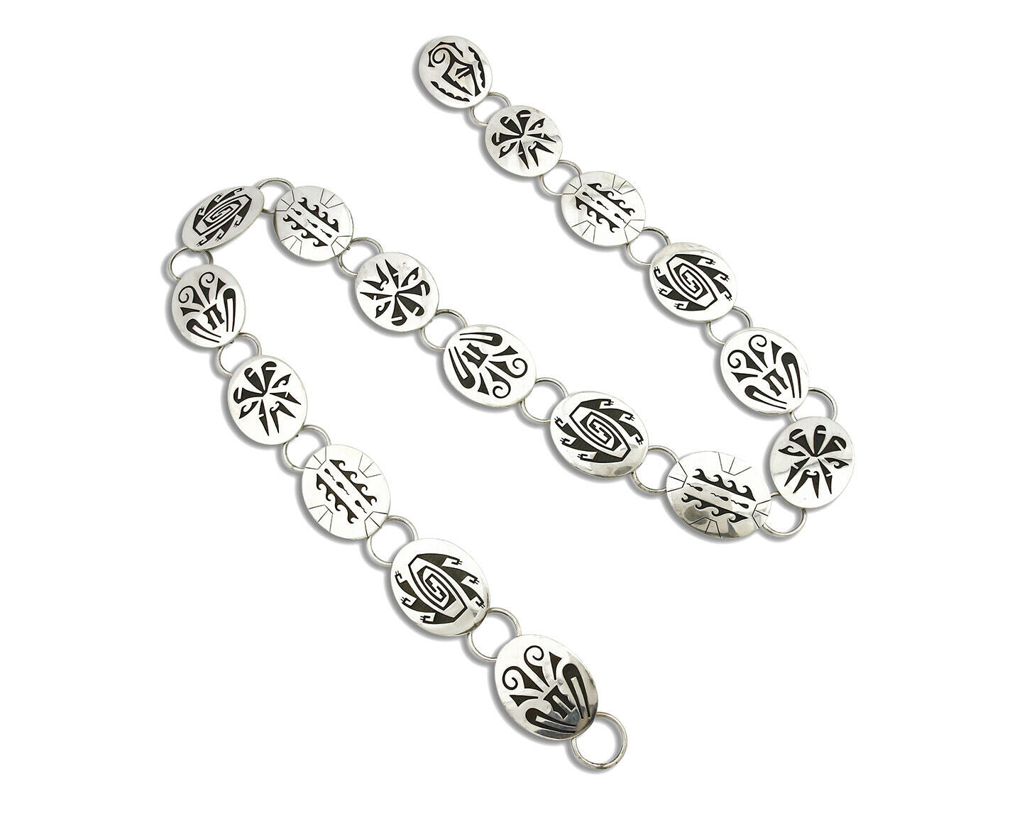 Hopi Concho Belt .925 SOLID Sterling Silver Signed Casey Cuch Overlay C.80's