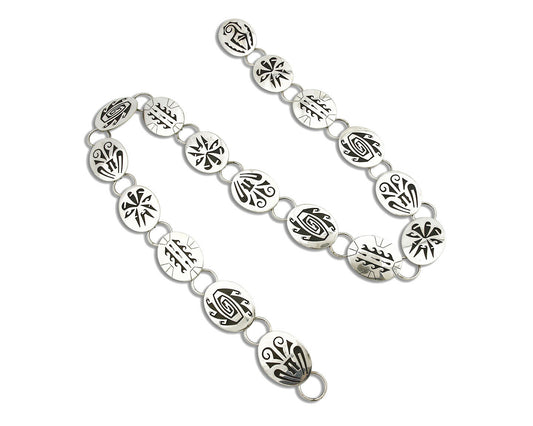 Hopi Concho Belt .925 SOLID Sterling Silver Signed Casey Cuch Overlay C.80's