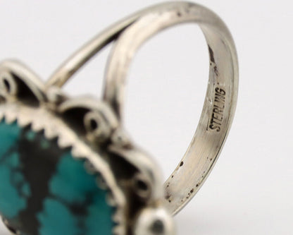 Navajo Ring .925 Silver Sleeping Beauty Turquoise Artist Signed TALHAT C.80's