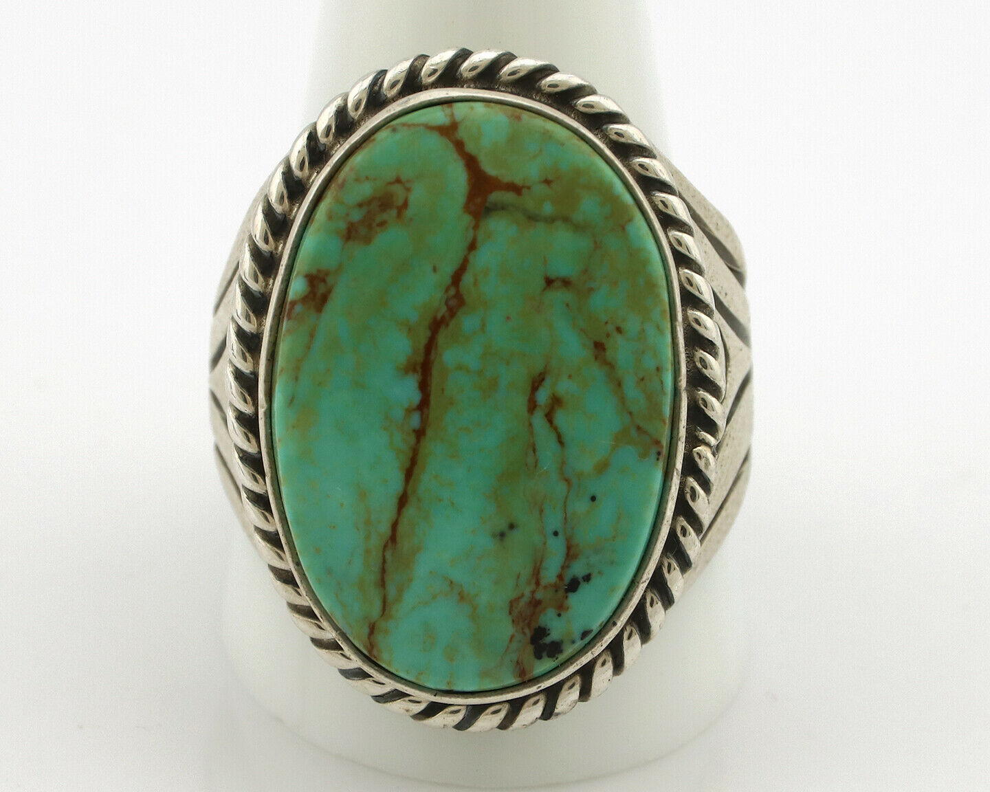 Navajo Ring .925 Silver Bluegreen Turquoise Signed Calvin Peterson C.80's