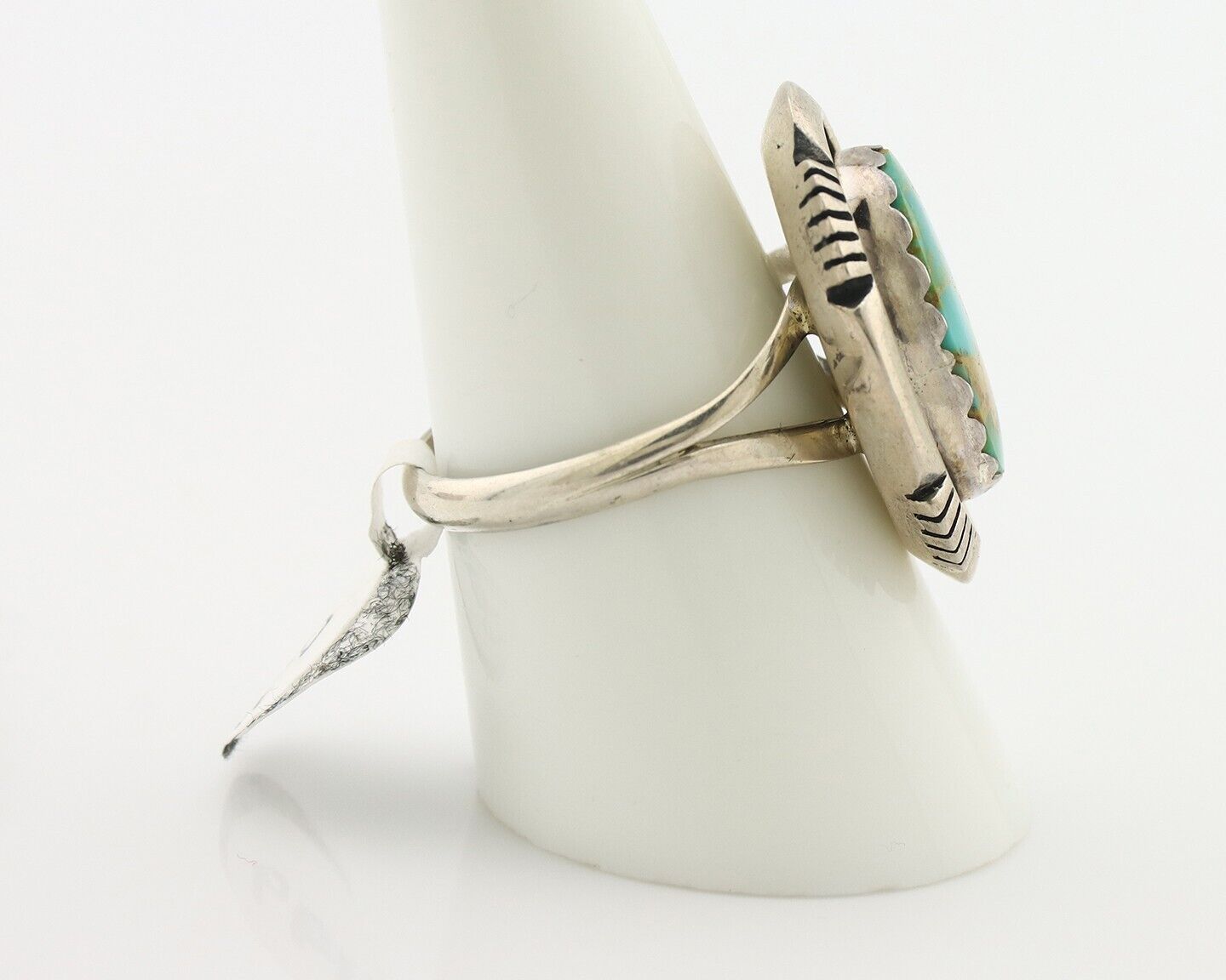 Navajo Ring .925 Silver Blue Gem Turquoise Native American Artist C.80's