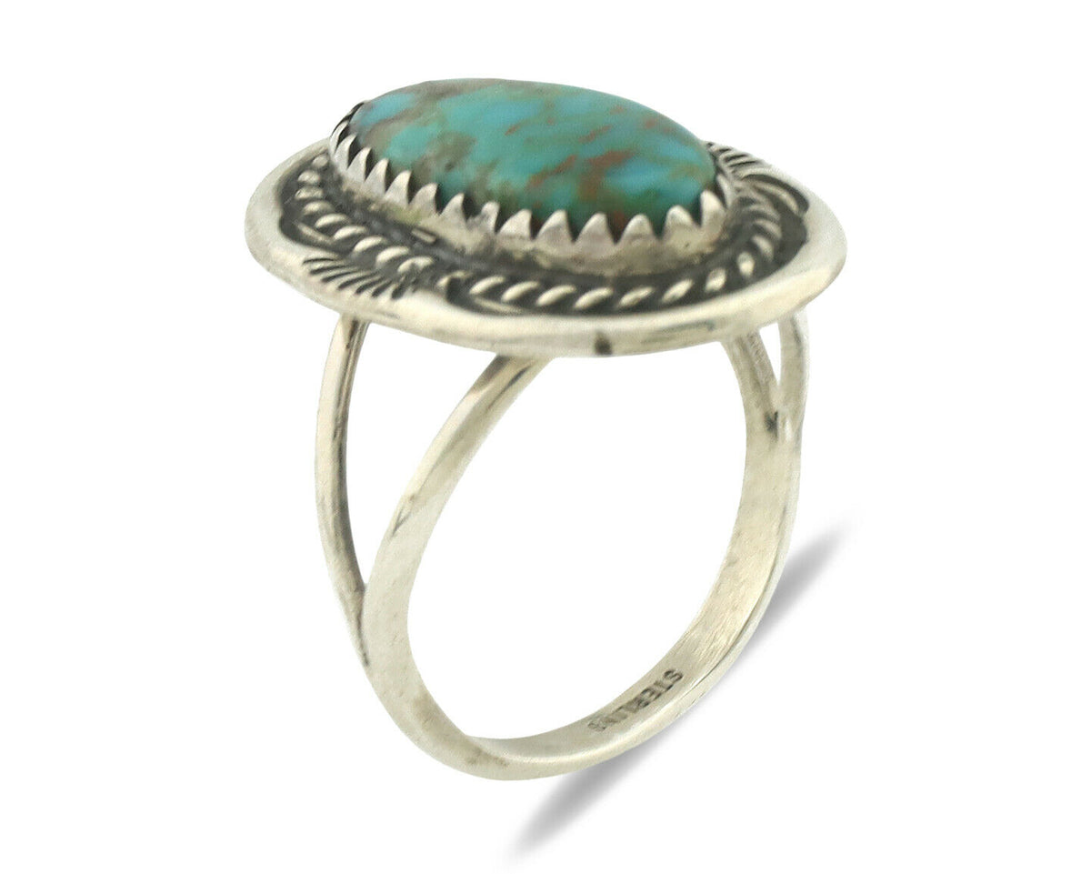 Navajo Ring .925 Silver Natural Turquoise Native American Artist C.1980's
