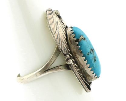 Navajo Ring 925 Silver Natural Morenci Turquoise Artist Signed Justin Morris
